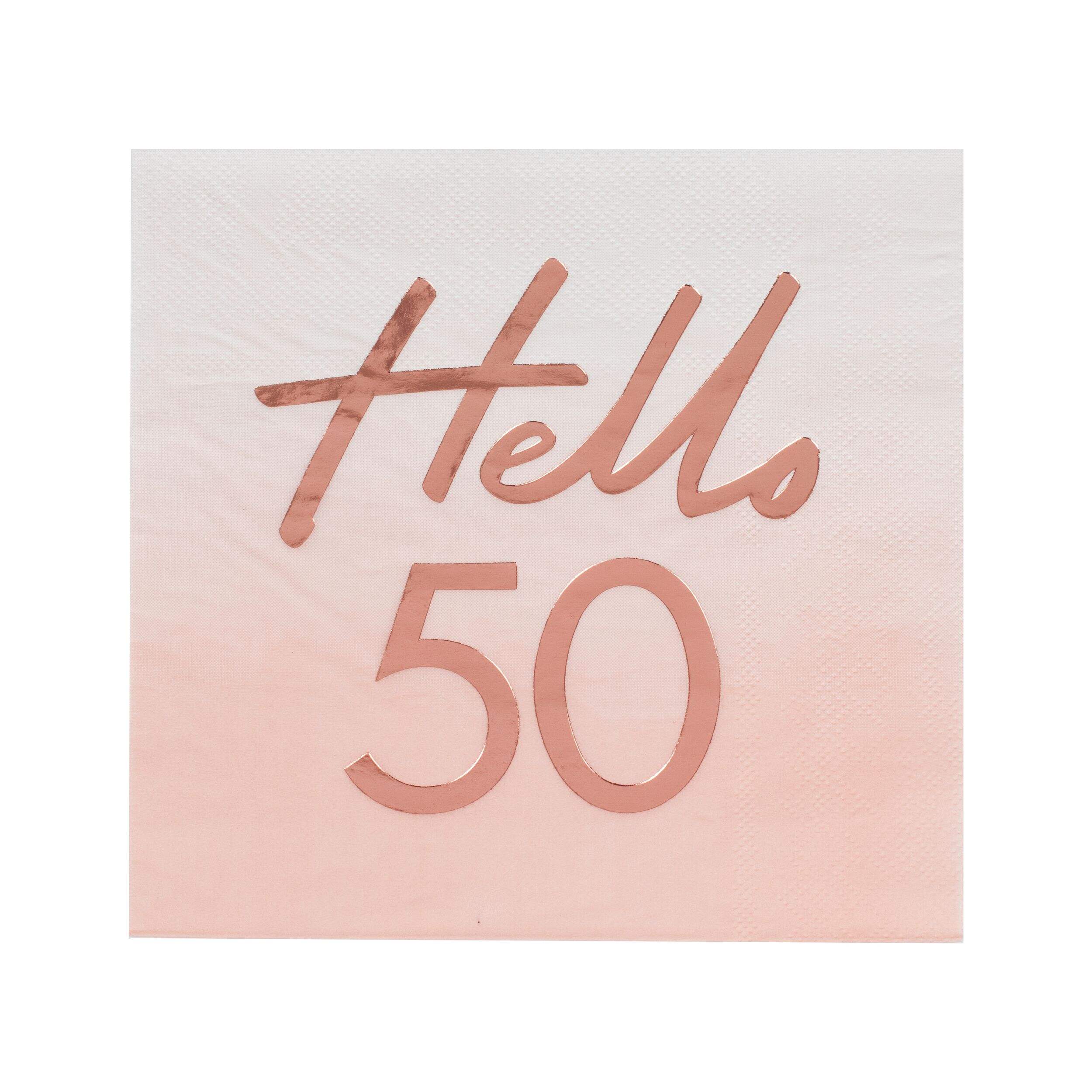 Blush Rose Gold "Hello 50" Milestone Napkins, 6.5-in, 16-pk Overhead_Flat
