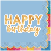 Birthday Vibes Blue "Happy Birthday" 2-Ply Paper Lunch Napkisn, 6.5-in, 16-pk Overhead_Flat