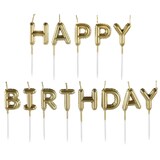"Happy Birthday" Letter Balloon Shaped Wax Candles, Gold, 1-in, 13-pk, for Birthday Party Front_Flat
