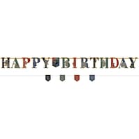Harry Potter "Happy Birthday"  House Mascots DIY Customizable Hanging Garland Banner Decoration, Black, 6-ft, 2-pk, for Birthday Party