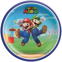 Nintendo Super Mario Bros Round Paper Disposable Lunch Plates, Blue/Green, 9-in, 8-pk, for Birthday Party Front_Flat
