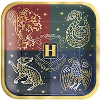 Harry Potter Square Paper Disposable Lunch Plates,Red/Grey/Black/Blue, 9-in, 8-pk, for Birthday Party Front_Flat