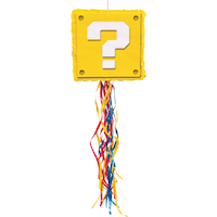 Amscan Nintendo Super Mario Bros "?" Question Block Pinata Hanging Pull String Decoration, Yellow, 10.5-in, Holds 2lb of Pinata Filler, for Birthday Parties Front_Flat