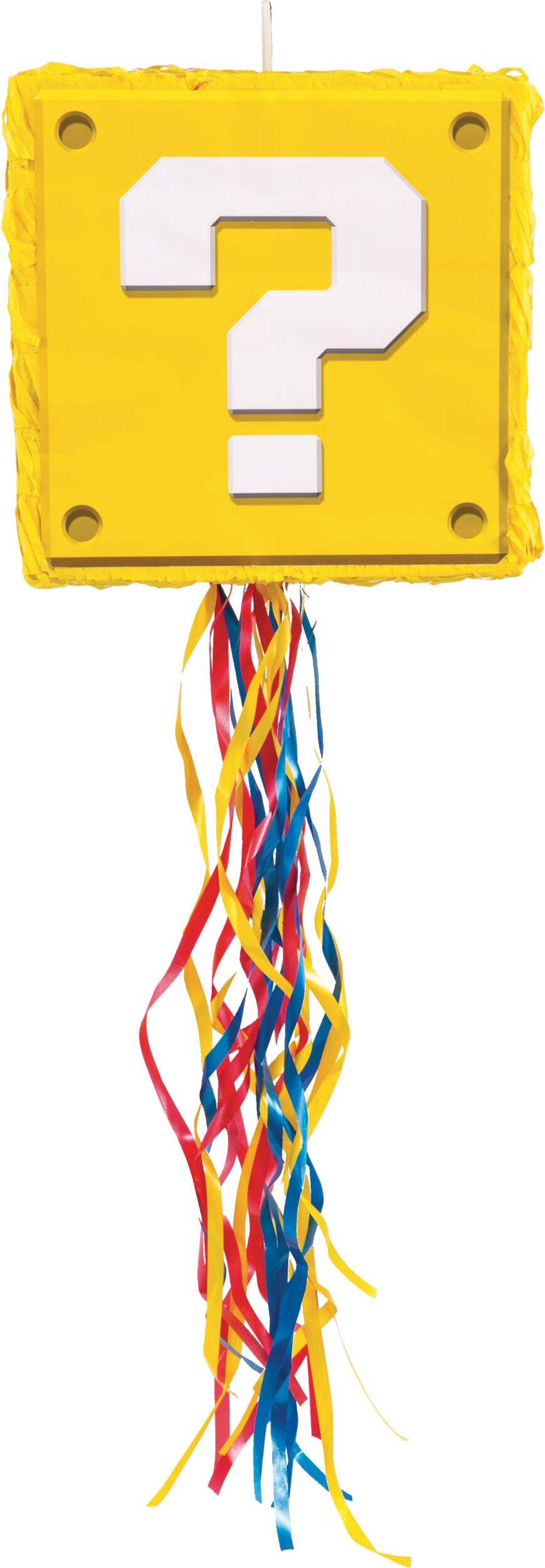Amscan Nintendo Super Mario Bros "?" Question Block Pinata Hanging Pull String Decoration, Yellow, 10.5-in, Holds 2lb of Pinata Filler, for Birthday Parties Front_Flat