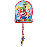 Amscan Nintendo Super Mario Bros Luigi/Peach/Toad Pinata Hanging Pull String Decoration, Blue/Red, 22-in, Holds 2lb of Pinata Filler, for Birthday Parties Front_Flat
