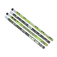 Level Up "Game On" Writing Pencils, Black/Green, 8-pk, for Arts & Crafts/Birthday Favour Front_Three_Fourths_Angled_Left