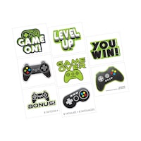 Level Up "Game On!" Temporary Tattoos, Green/Black, 8-pk, Wearable Favours  for Birthdays Front_Angled_Right
