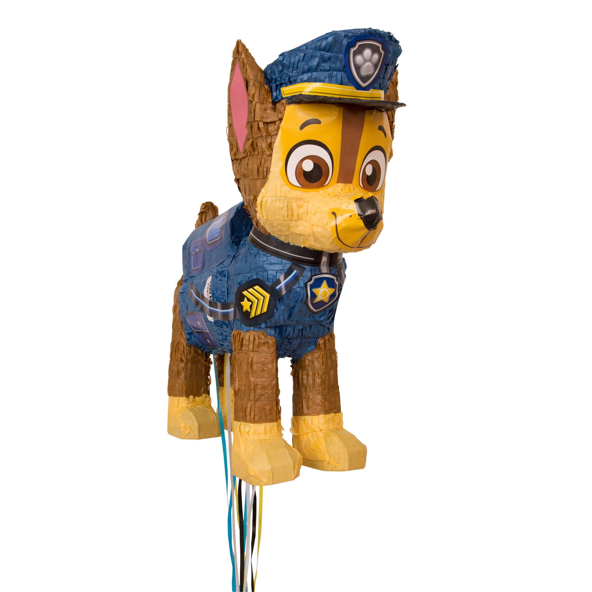 Nickelodeon PAW Patrol Chase Pinata Hanging Pull String Decoration, Blue/Brown, 15-in, Holds 2lb of Pinata Filler, for Birthday Parties Front_Three_Fourths_Angled_Right