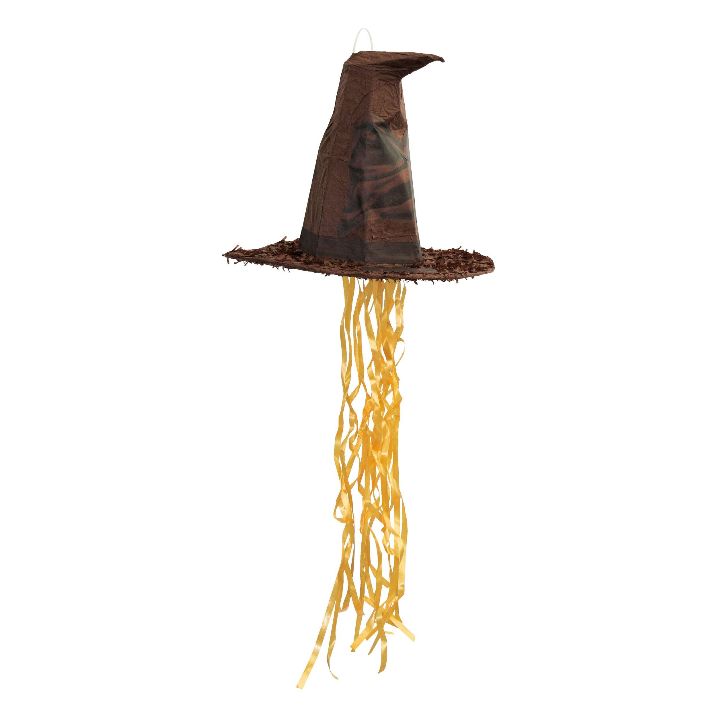 Harry Potter Sorting Wizard Hat Pinata Hanging Pull String Decoration, Brown, 18-in, Holds 2lb of Pinata Filler, for Birthday Parties Front_Flat