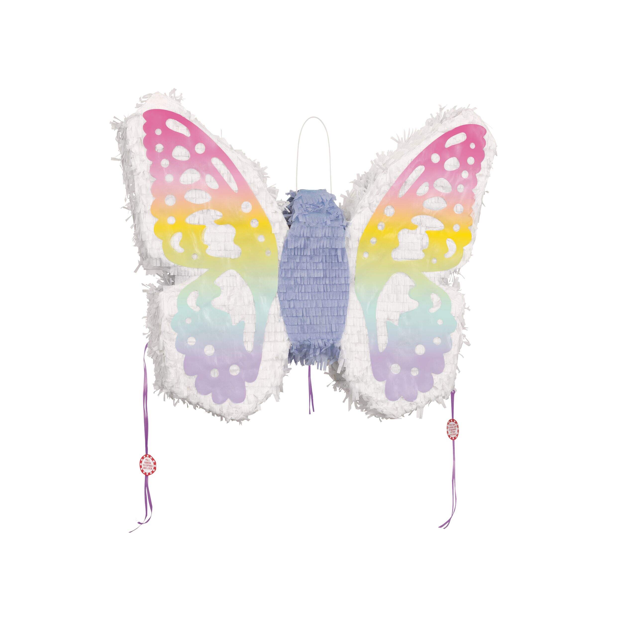 Décoration pinata suspendue papillon, multicolore, 19 po, peut contenir 2 lb de garniture à pinata, pour fêtes d'anniversaire Front_Flat