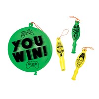 Level Up "You Win" Round Punch Balloons, Green/Yellow, 16-in, 4-pk, for Birthday Party
