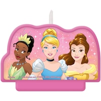 Disney Princess Once Upon A Time Tiana/Cinderella/Belle Crown Double Sided Wax Candle, Pink/Gold, 3.5-in, for Birthday Party Front_Flat