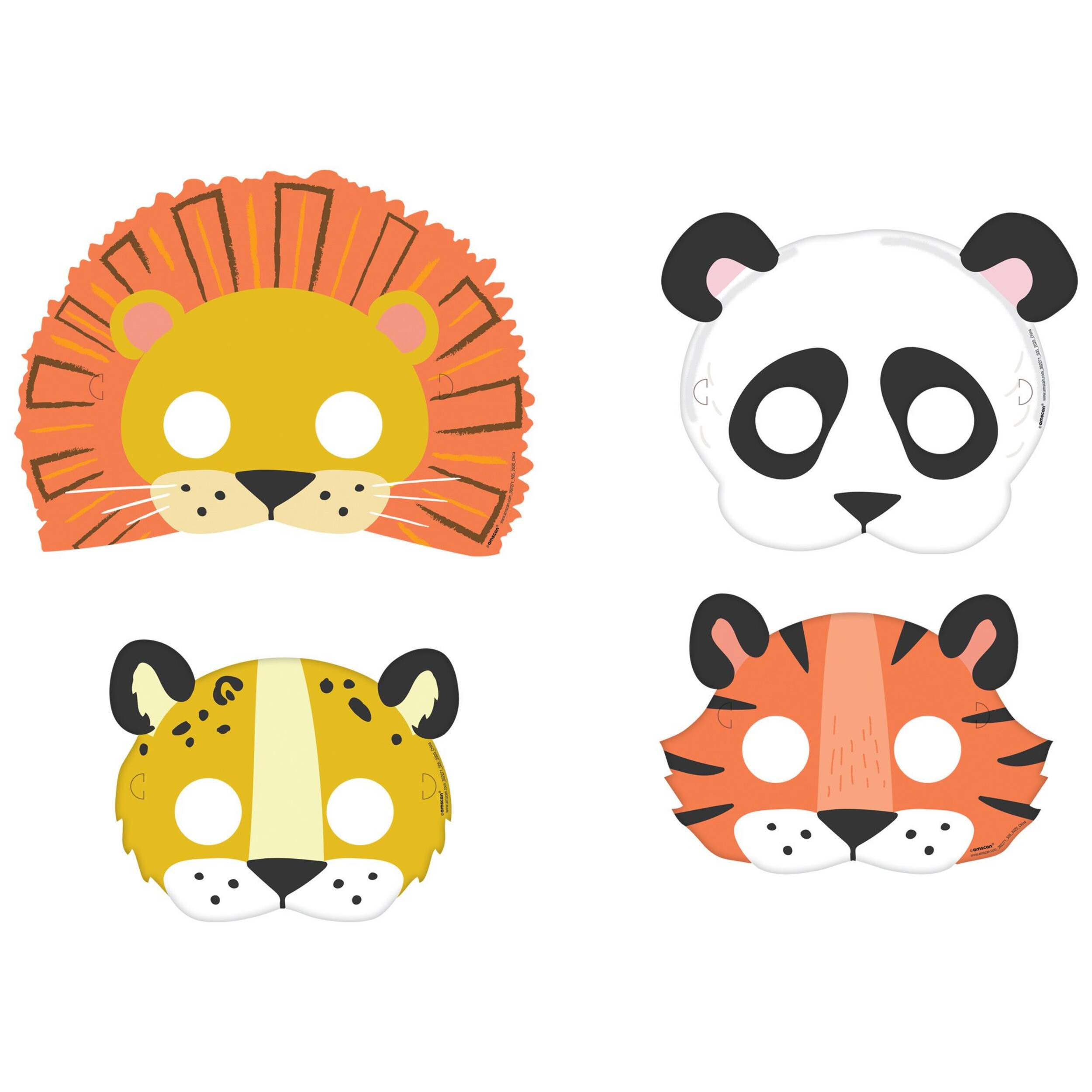 Masque d'animaux de la jungle, lion/guépard/tigre/panda, multicolore, taille unique, accessoire de costume à porter pour anniversaires Front_Flat