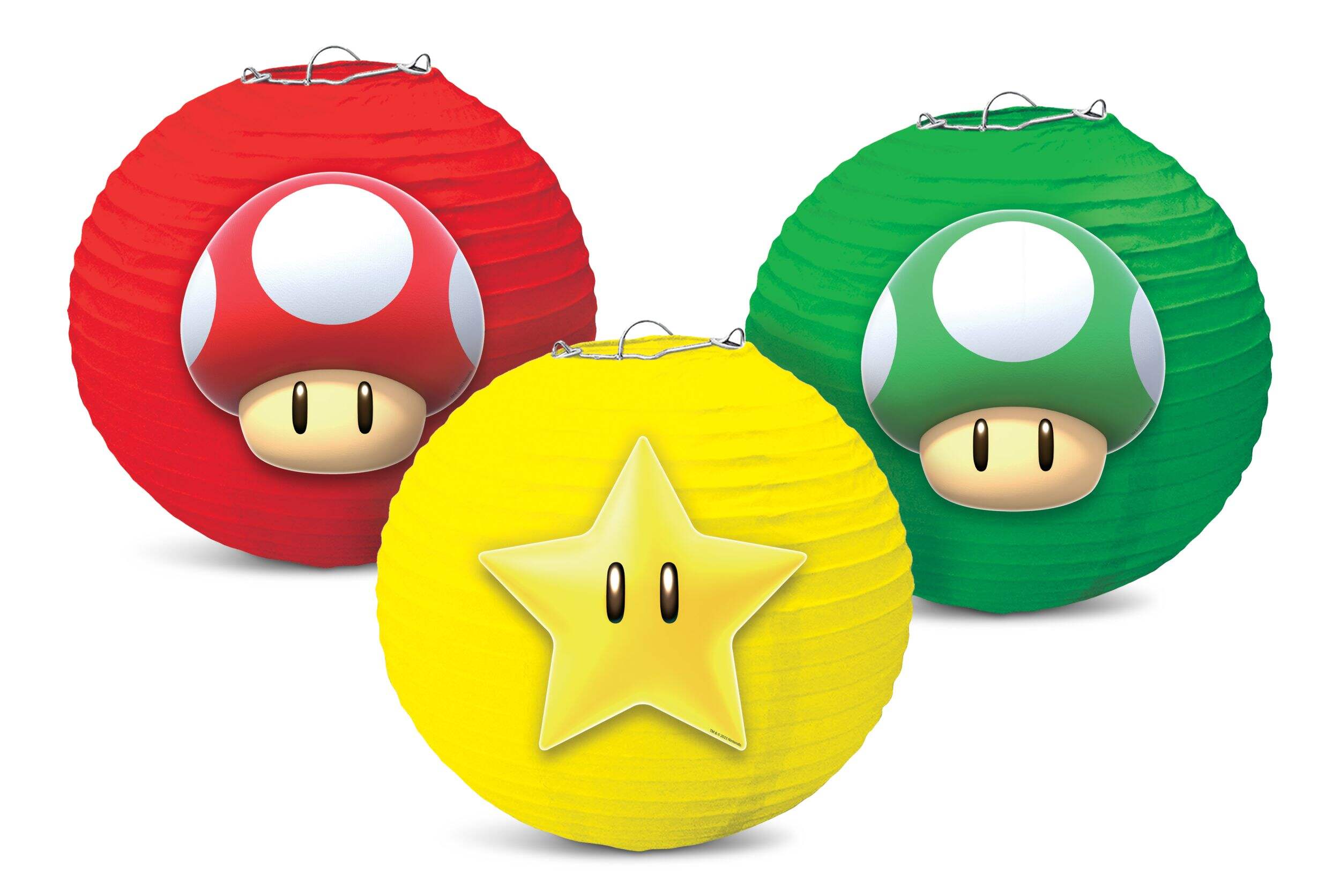 Nintendo Super Mario Bros Paper Lantern Hanging Decorations, Red/Green/Yellow, 9.5-in, 3-pk, for Birthday Party Front_Flat