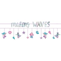 Shimmering Mermaids "Making Waves" Hanging Garland Banner Decoration, Purple/Silver, 10.5-ft, 2-pk, for Birthday Party