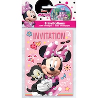 Invitations de fête sur le thème de Minnie Disney Junior avec enveloppes, paq. 8 Front_Flat