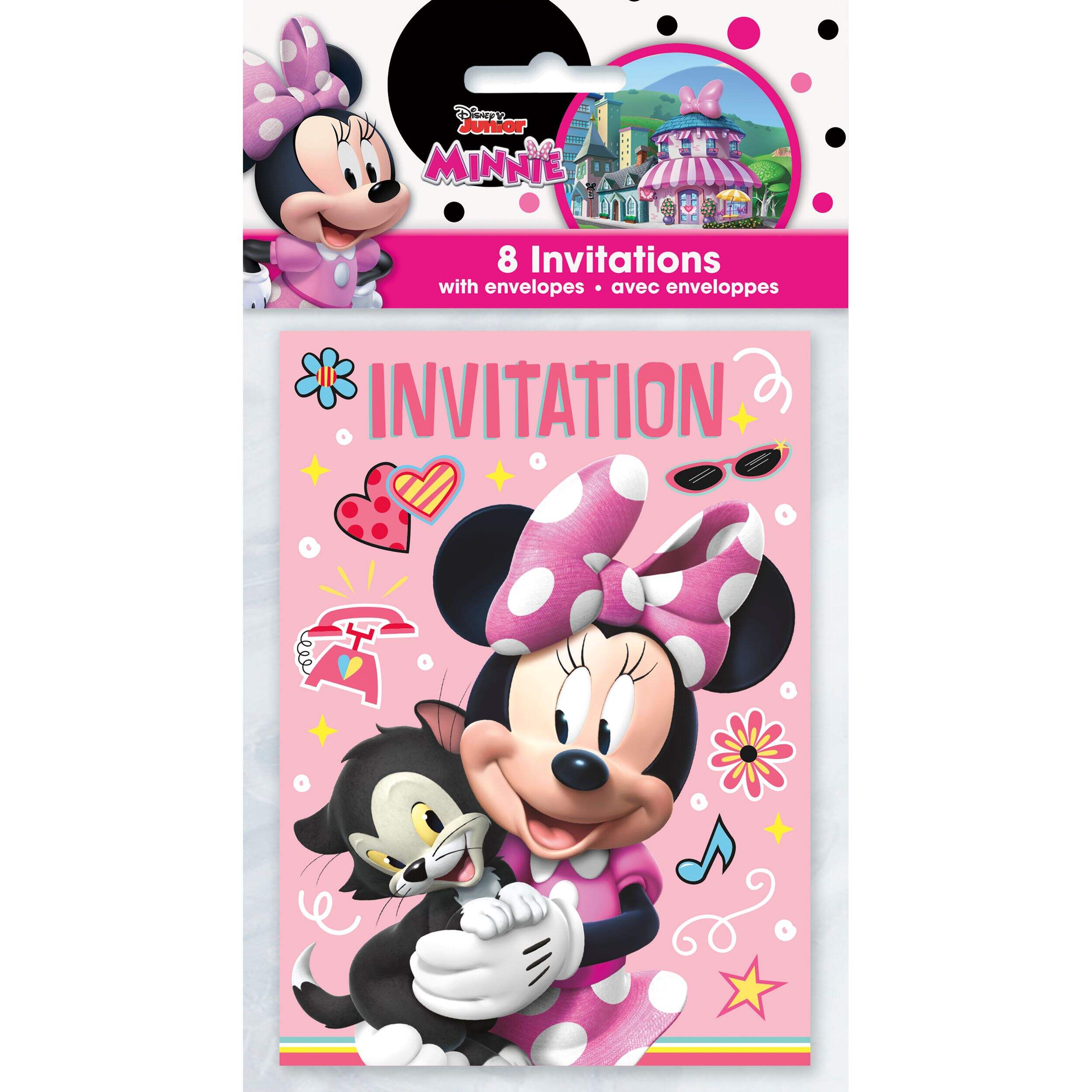 Disney Minnie Mouse "Invitation" Paper Party Invitations with Envelopes, Pink, 8-pk, for Birthday Party Front_Flat