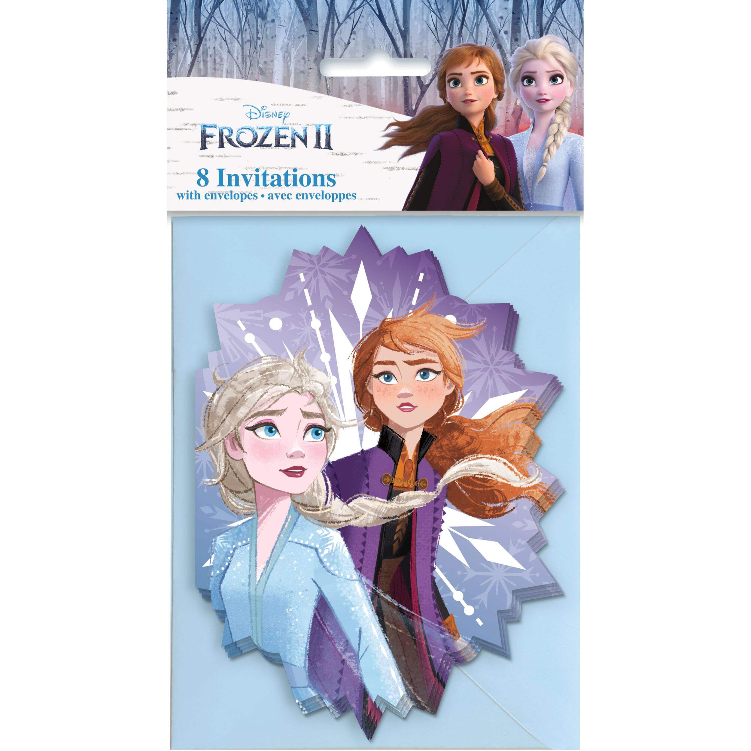 Disney Frozen Elsa & Anna Paper Party Invitations with Envelopes, Blue/Purple, 8-pk, for Birthday Party Front_Flat