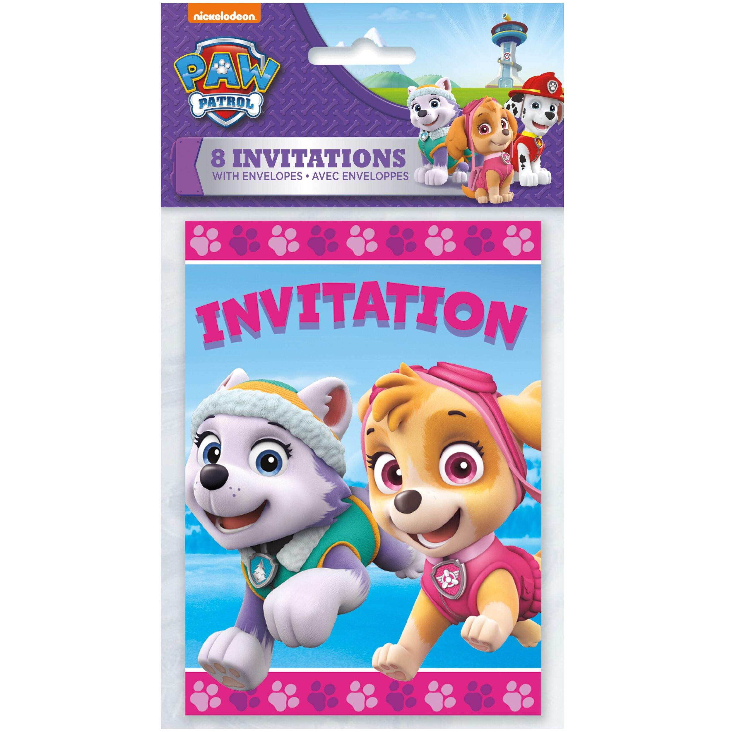 Nickelodeon PAW Patrol "Invitation" Skye & Everest Paper Party Invitations with Envelopes, Blue/Pink, 8-pk, for Birthday Party Front_Flat