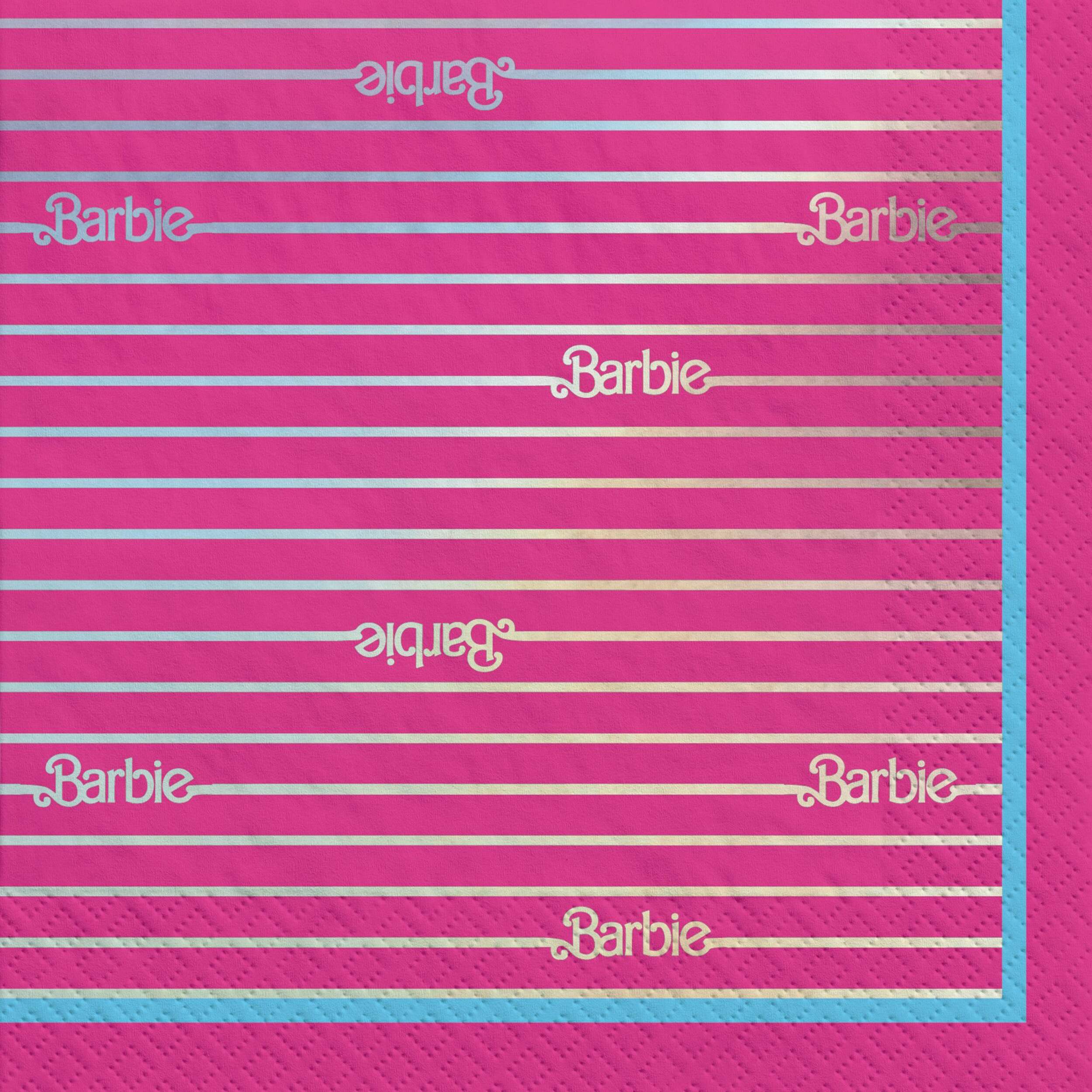 Mattel Barbie Square Paper Disposable Lunch Napkins, Pink, 6.5-in, 16-pk, 2-ply, for Birthday Party Front_Flat