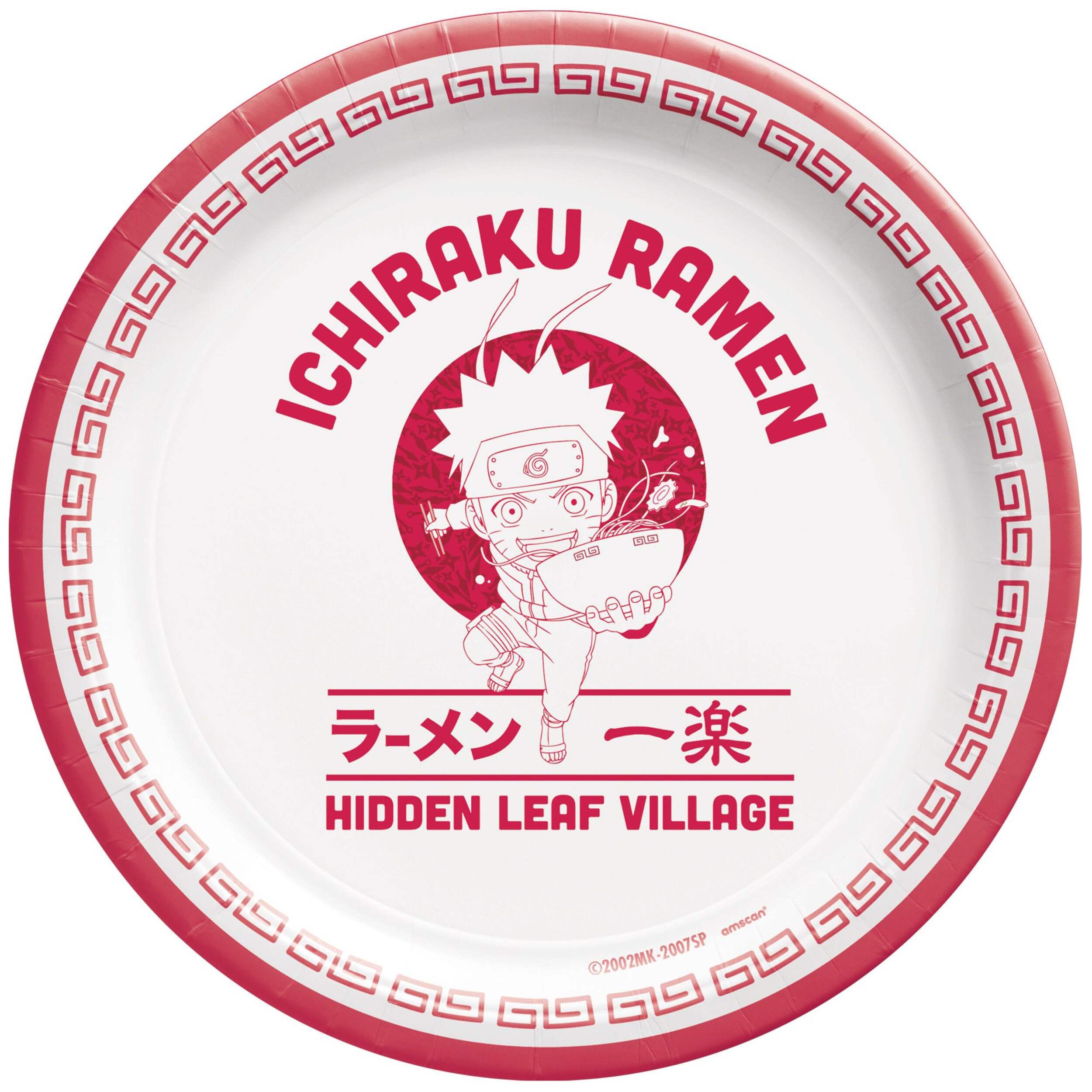 Naruto Round Paper Disposable Plates, Red/White, 7-in, 8-pk, for Birthday Party Overhead_Flat