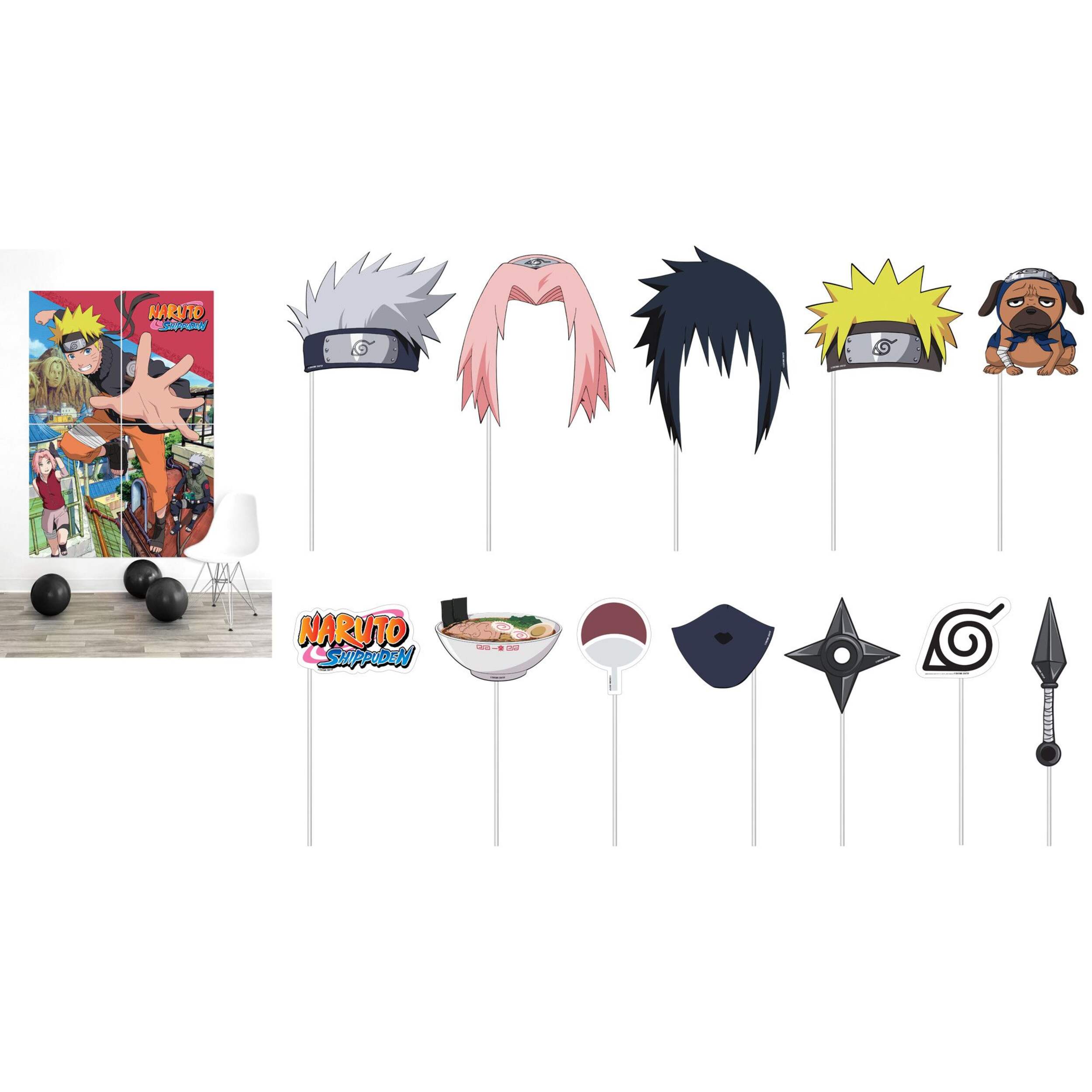 Naruto Shippuden Plastic Cardstock Scene Setter with Photo Booth Props Kit Front_Flat