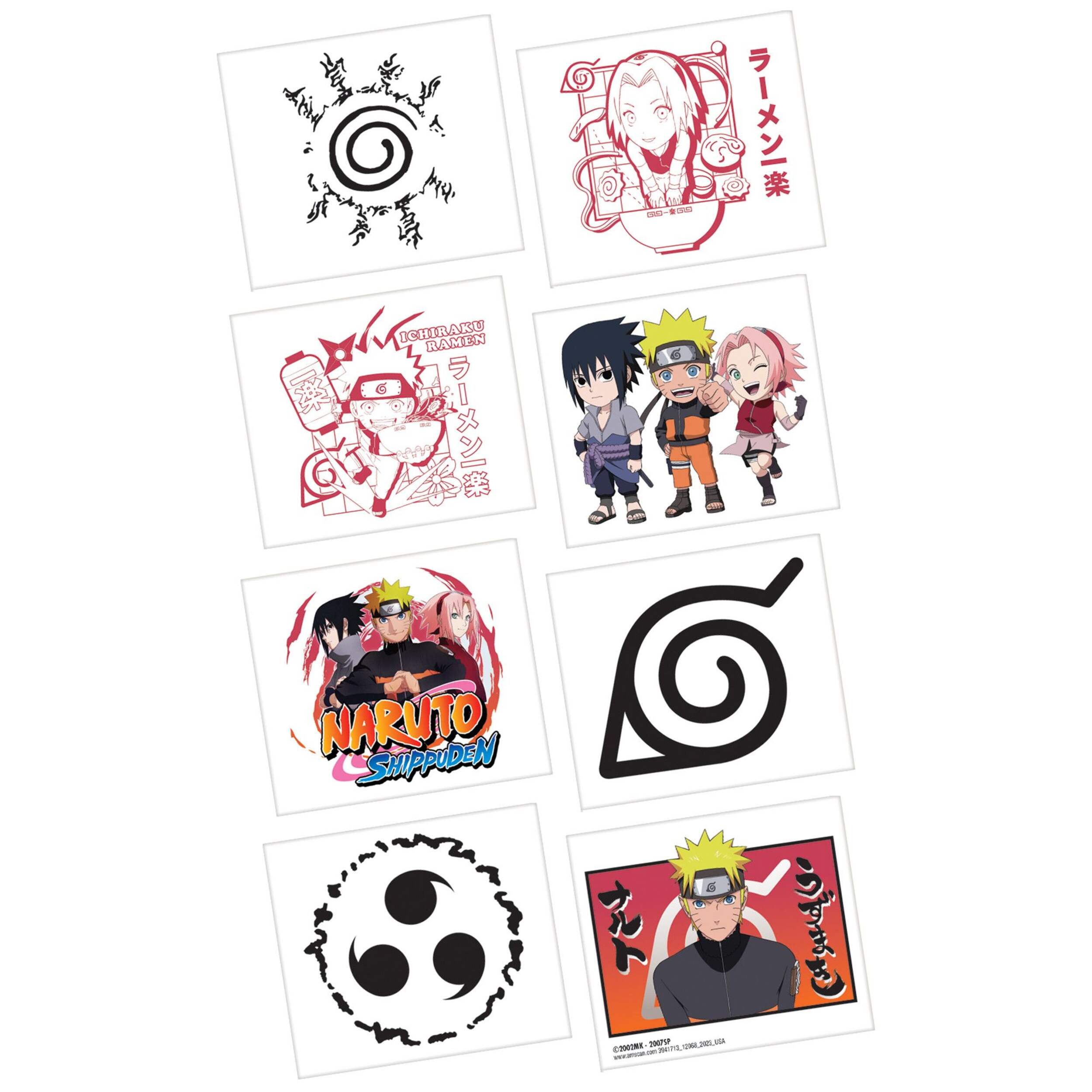 Naruto Shippuden Temporary Tattoos, Multi-Colour, 8-pk, Wearable Favour for Birthdays Front_Flat