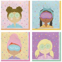 Serviettes à boissons carrées en papier jetables Soirée spa, multicolore, 9,75 po, paq. 16, pour fête d'anniversaire