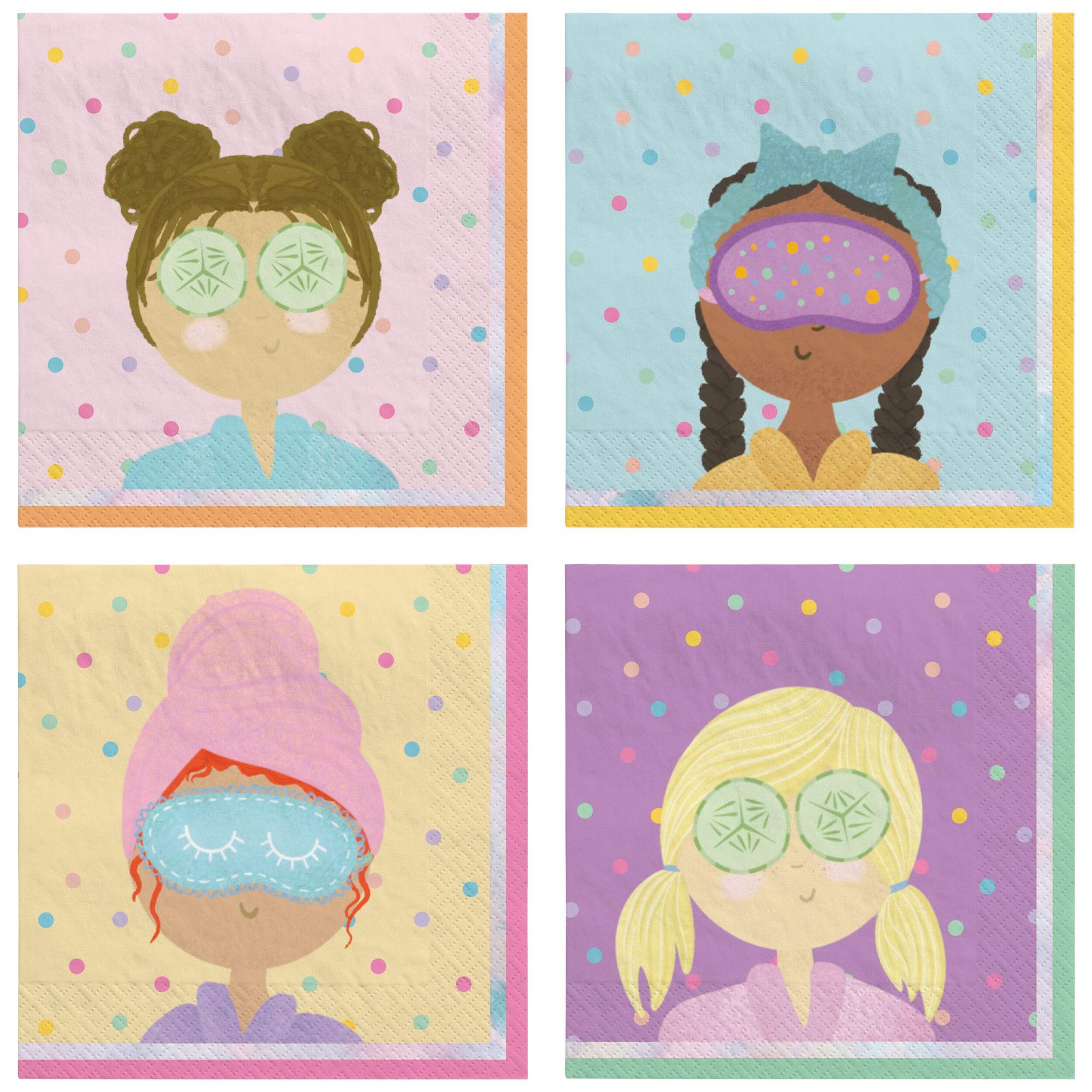 Serviettes à boissons carrées en papier jetables Soirée spa, multicolore, 9,75 po, paq. 16, pour fête d'anniversaire Front_Flat