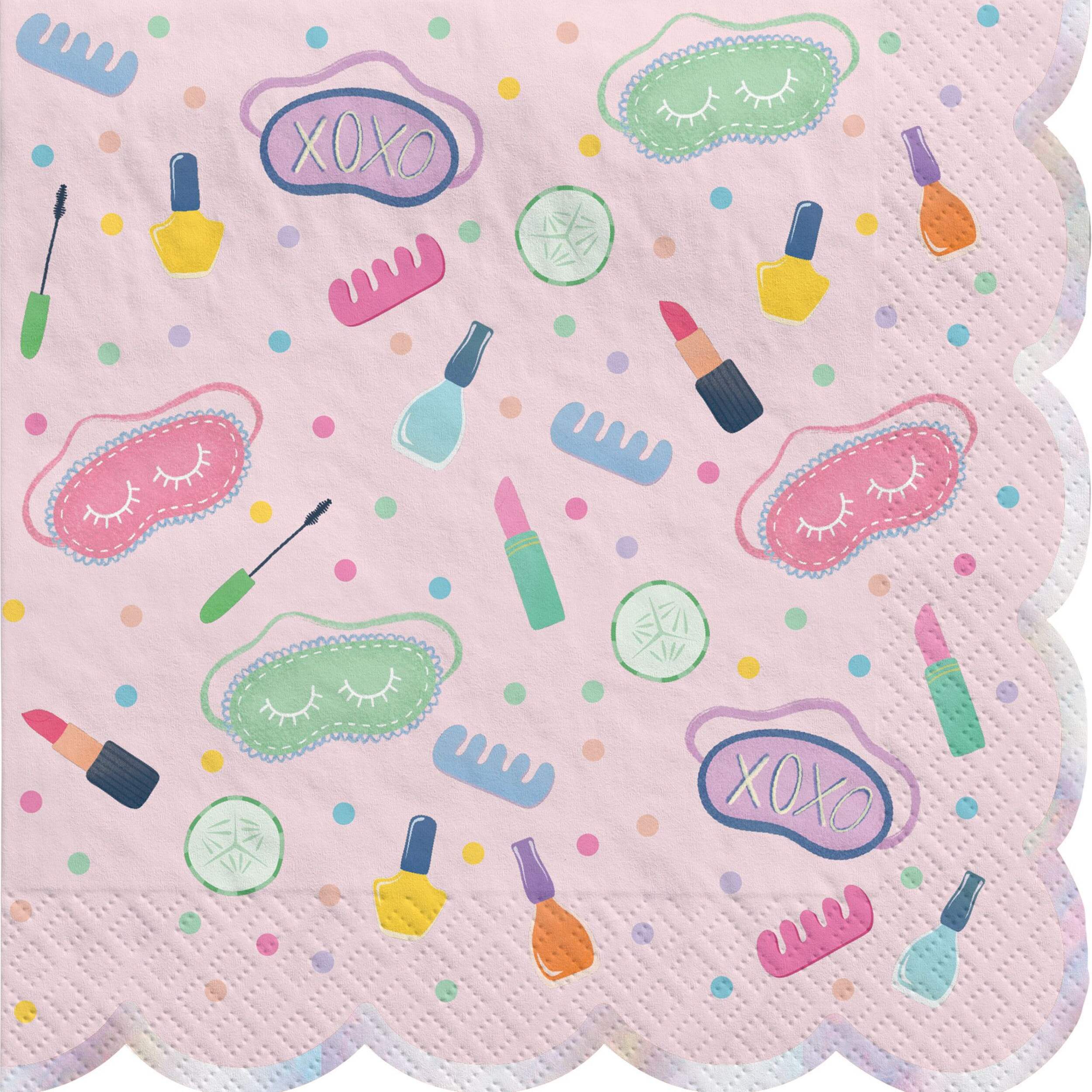 Spa Party Square Paper Disposable Lunch Napkins, Multi-Colour,6. 5-in, 16-pk, for Birthday/Summer Party Front_Flat