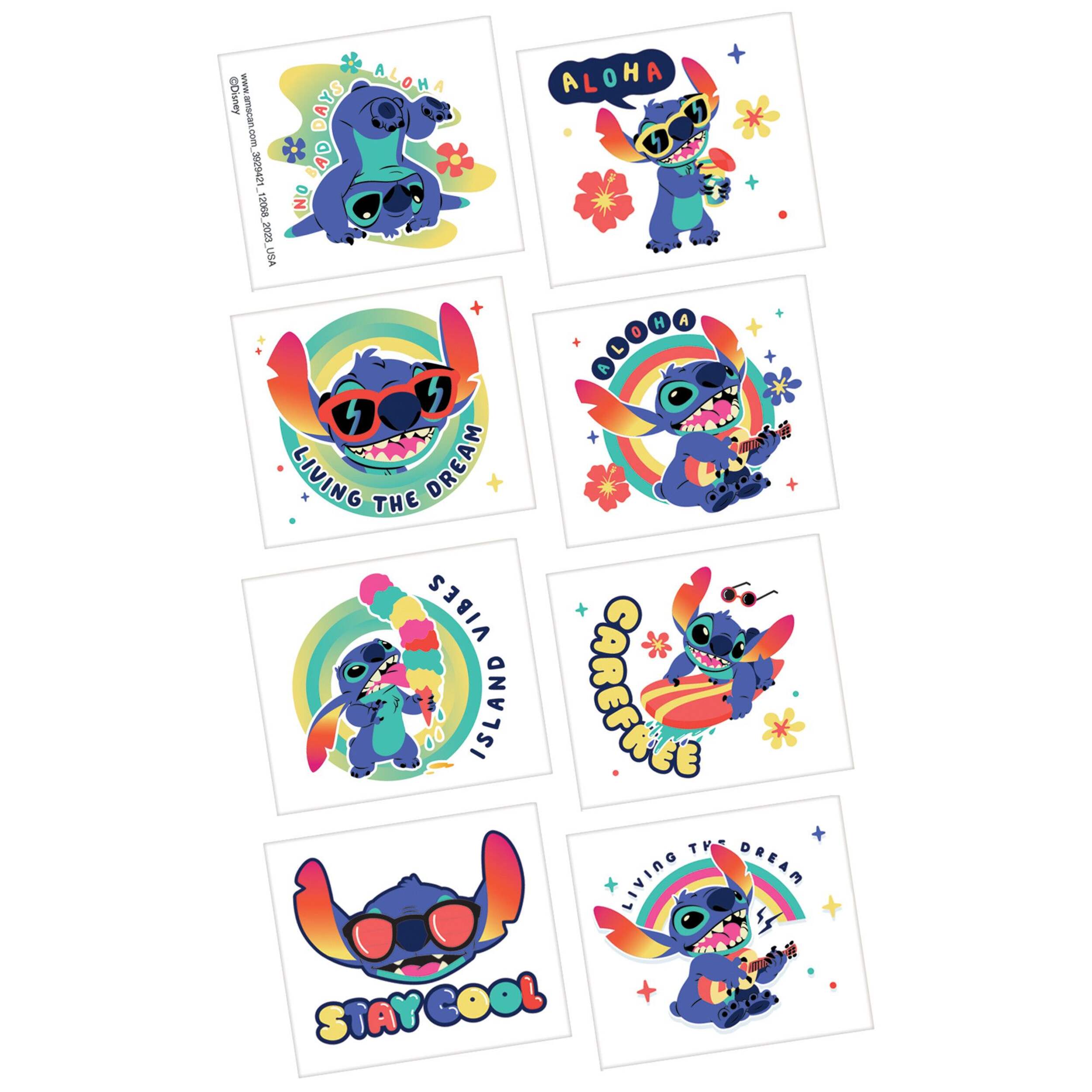 Stitch Aloha Temporary Tattoos, Multi-Colour, 8-pk, Wearable Favour for Birthdays Front_Flat