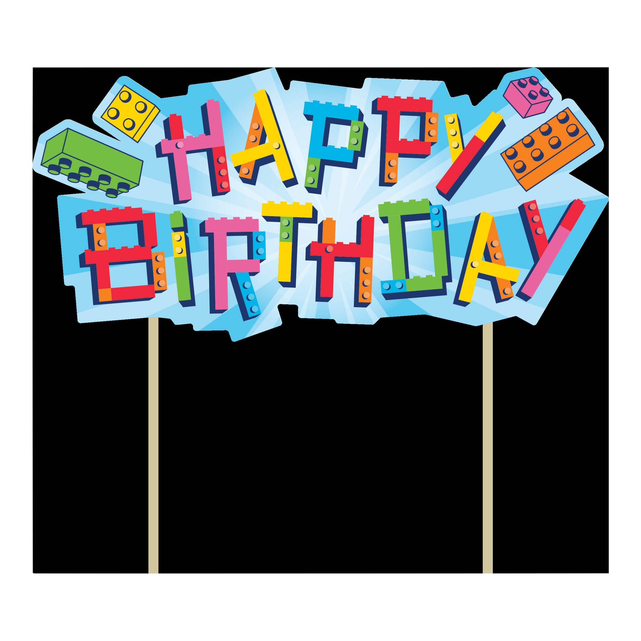 Block Bash Cake Topper, for Birthday Party Front_Flat