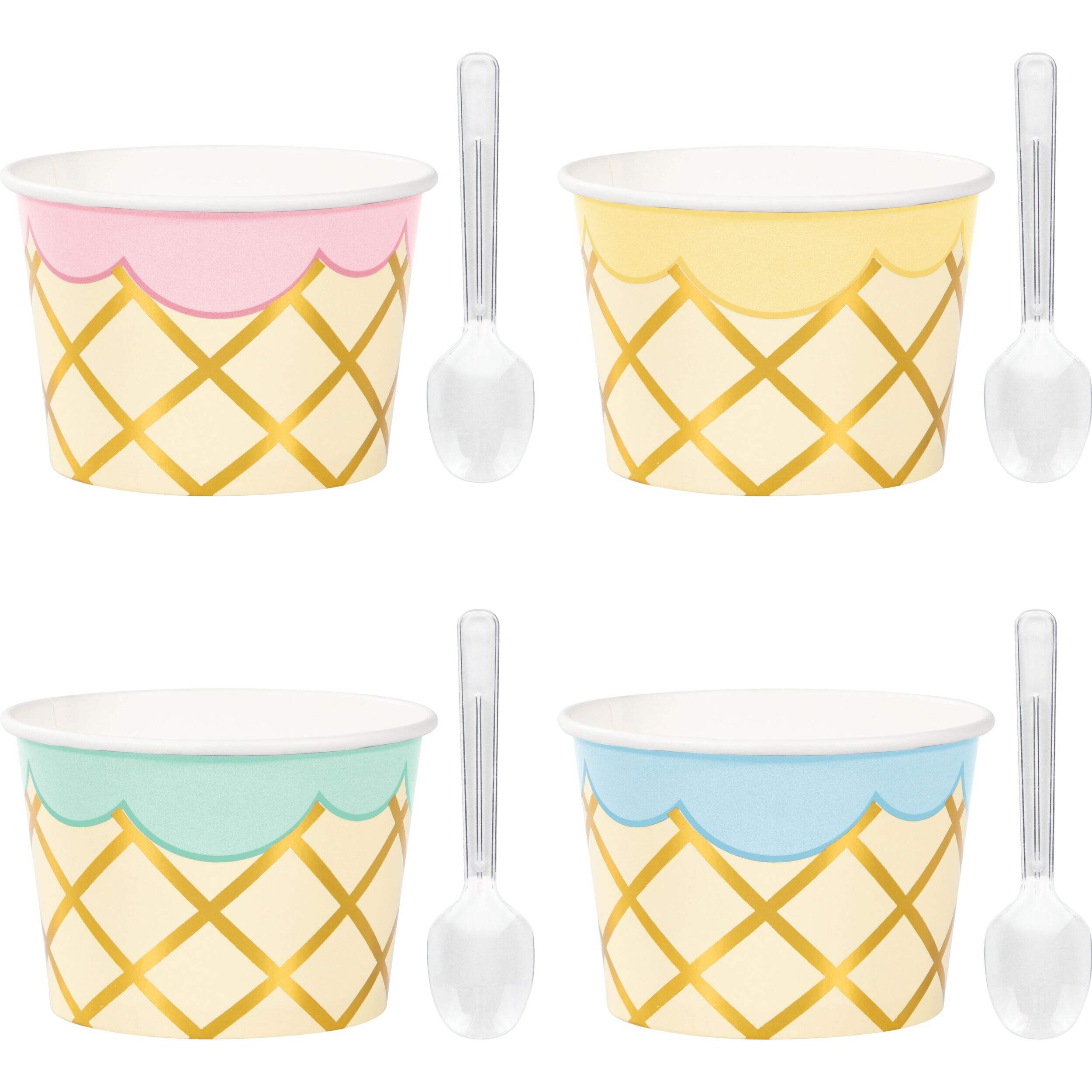Ice Cream Treat Cups with Spoons, 9-oz, 8-pk, Birthday Party Supplies Composite_or_Mixed