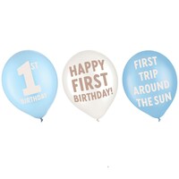Ballons en latex ronds 1er anniversaire, 12 po, paq. 6, pour fête d'anniversaire Front_Flat