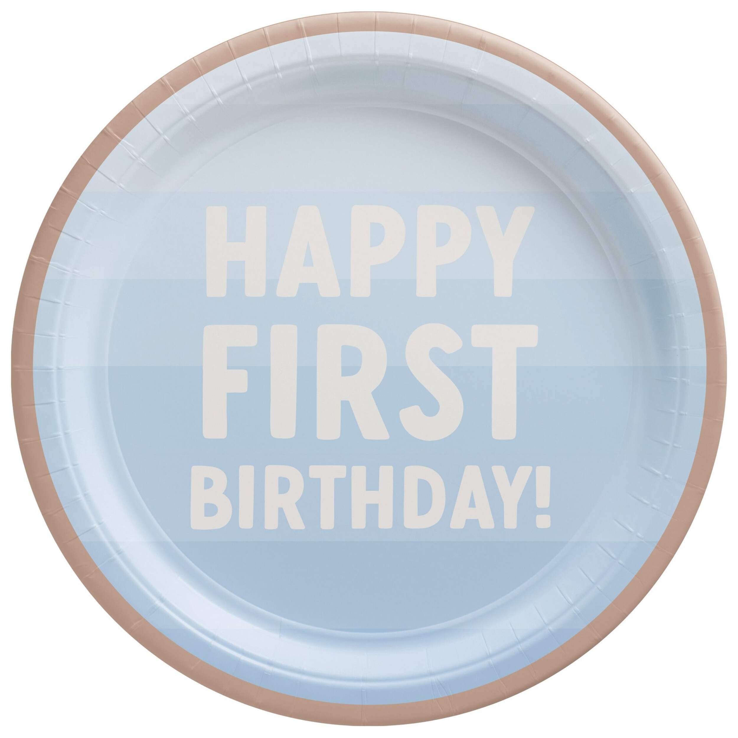 1st Birthday Round Paper Disposable Dessert Plates, 7-in, 8-pk, for Birthday Party, Blue Overhead_Flat