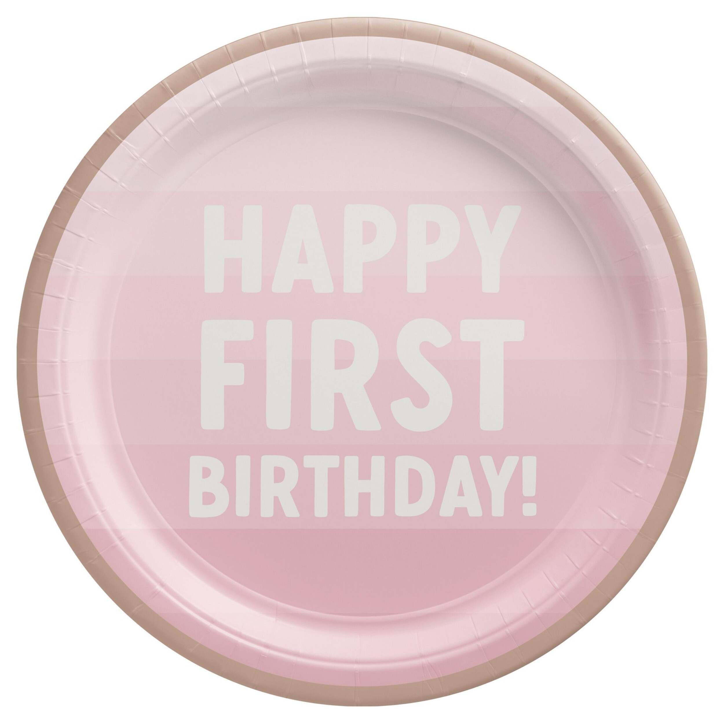 1st Birthday Round Paper Disposable Dessert Plates, 7-in, 8-pk, for Pink Birthday Party Overhead_Flat