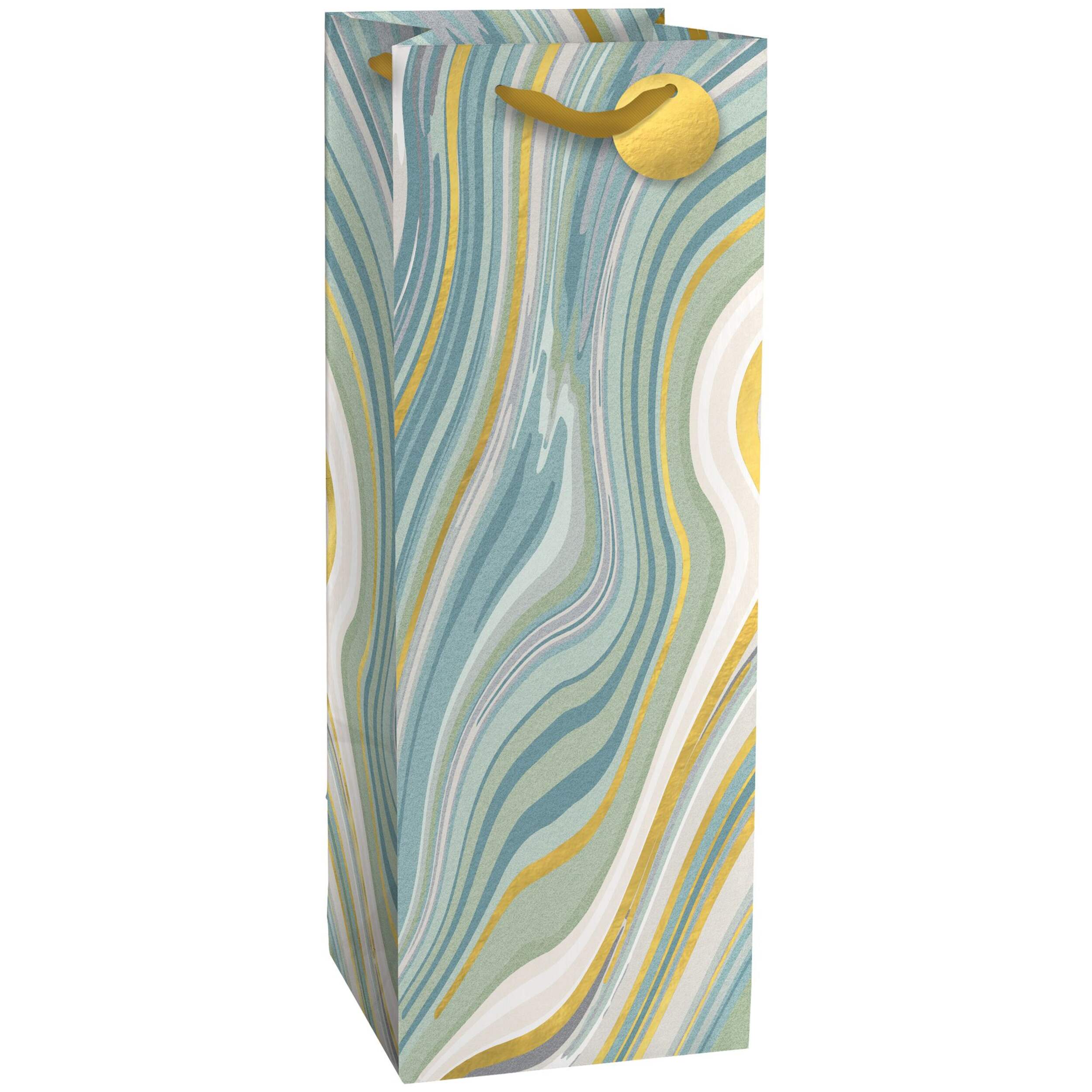 Marble Green & Gold Wine Bottle Gift Bag Front_Angled_Right