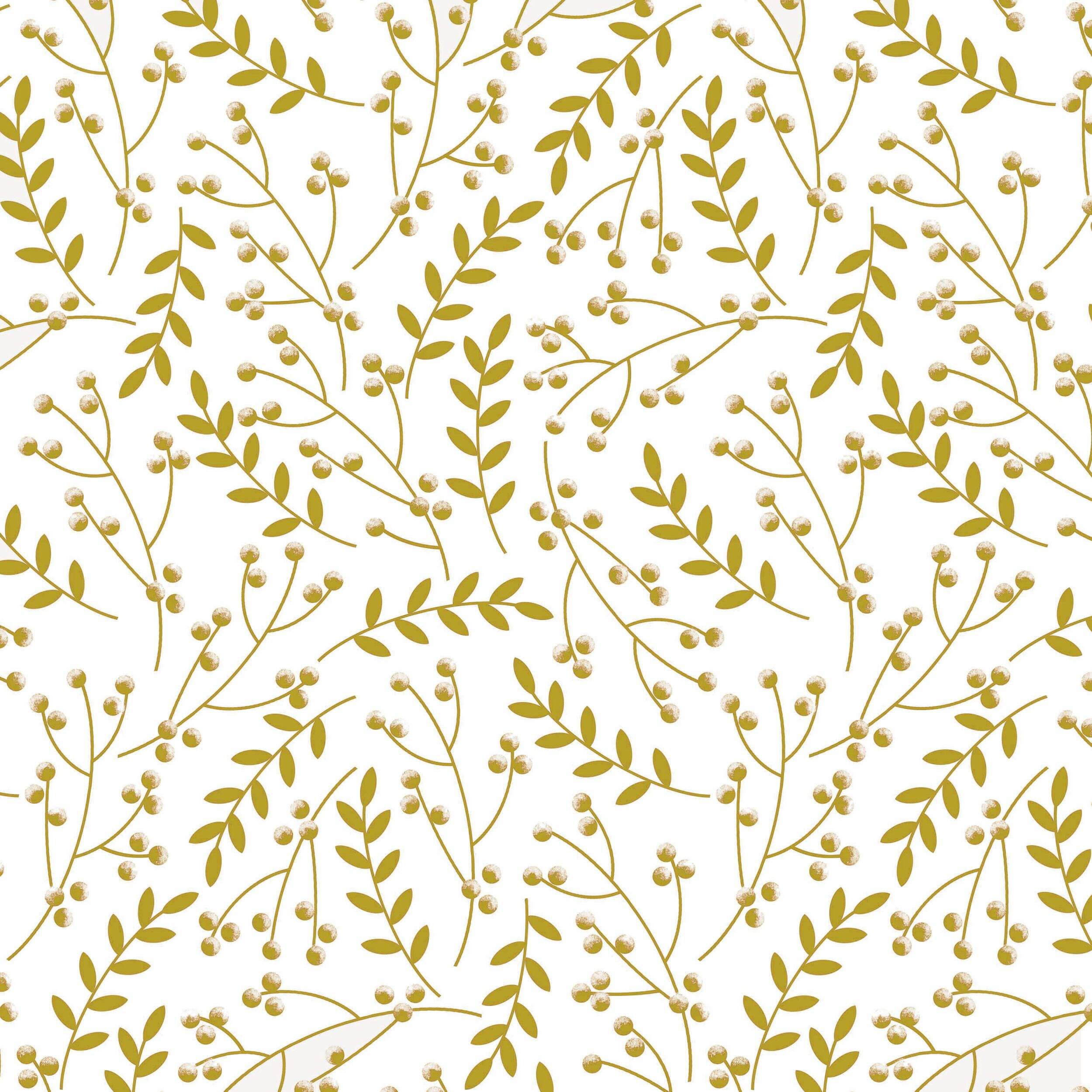 Gift Wrapping Paper, Gold/White, Floral, 16-ft, for Baby Shower/Wedding/Graduation Front_Flat