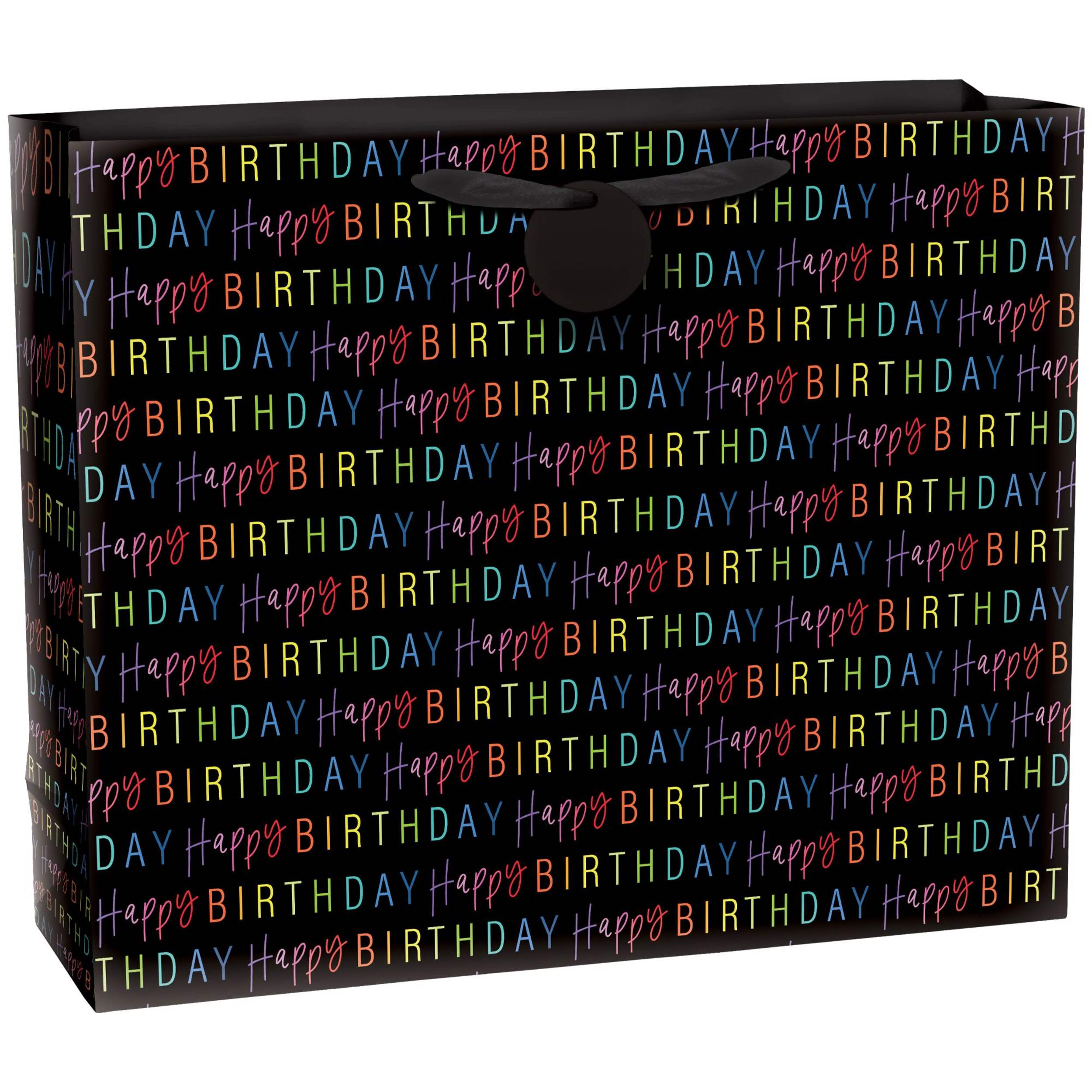 Black Rainbow Birthday Gift Bag, Large Front_Angled_Right