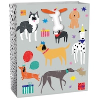 Grey Dog Themed Gift Bag, Large Front_Angled_Right