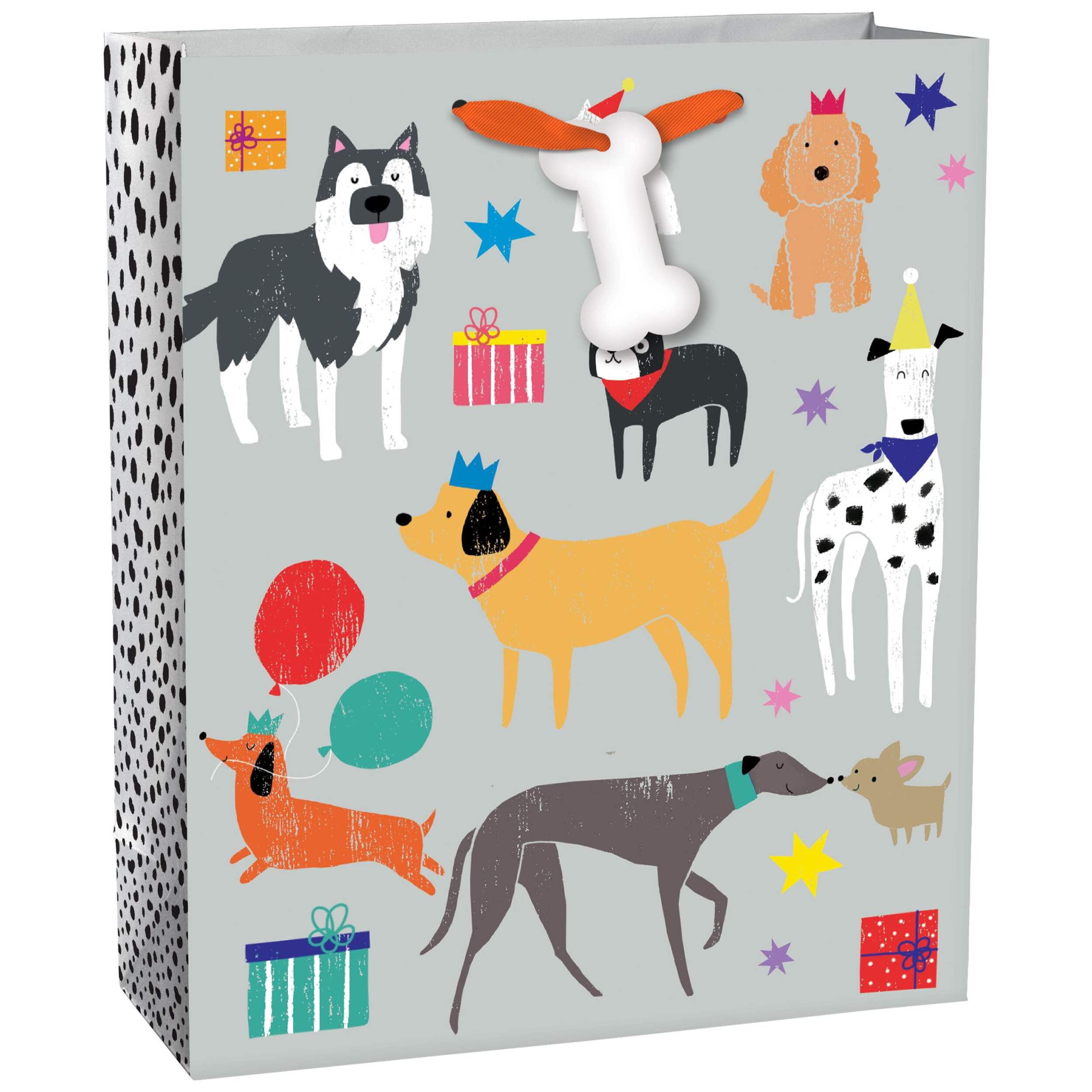 Grey Dog Themed Gift Bag, Large Front_Angled_Right