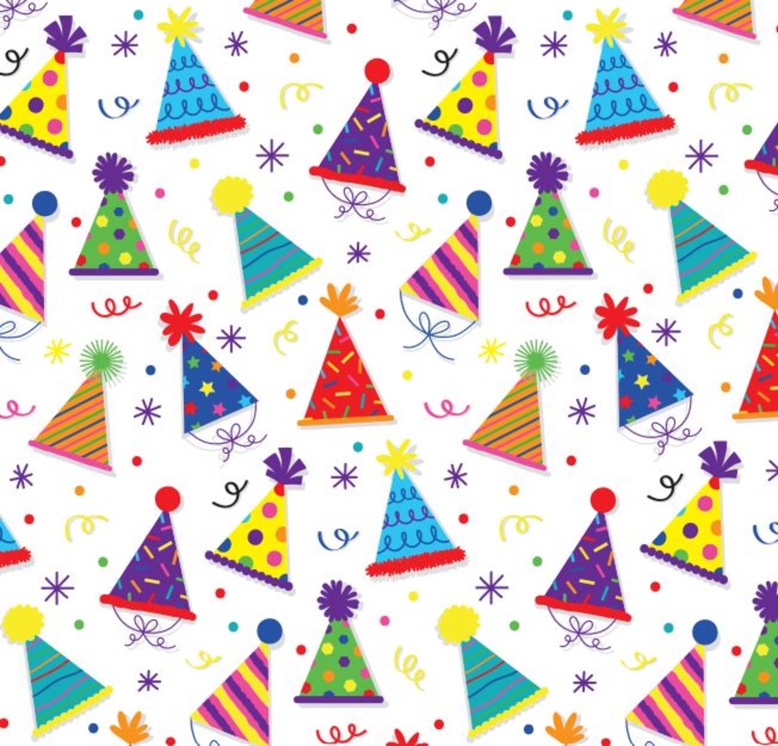 Birthday Hat Wrapping Paper Roll, 16-ft, Birthday Gift Wrap CloseUp