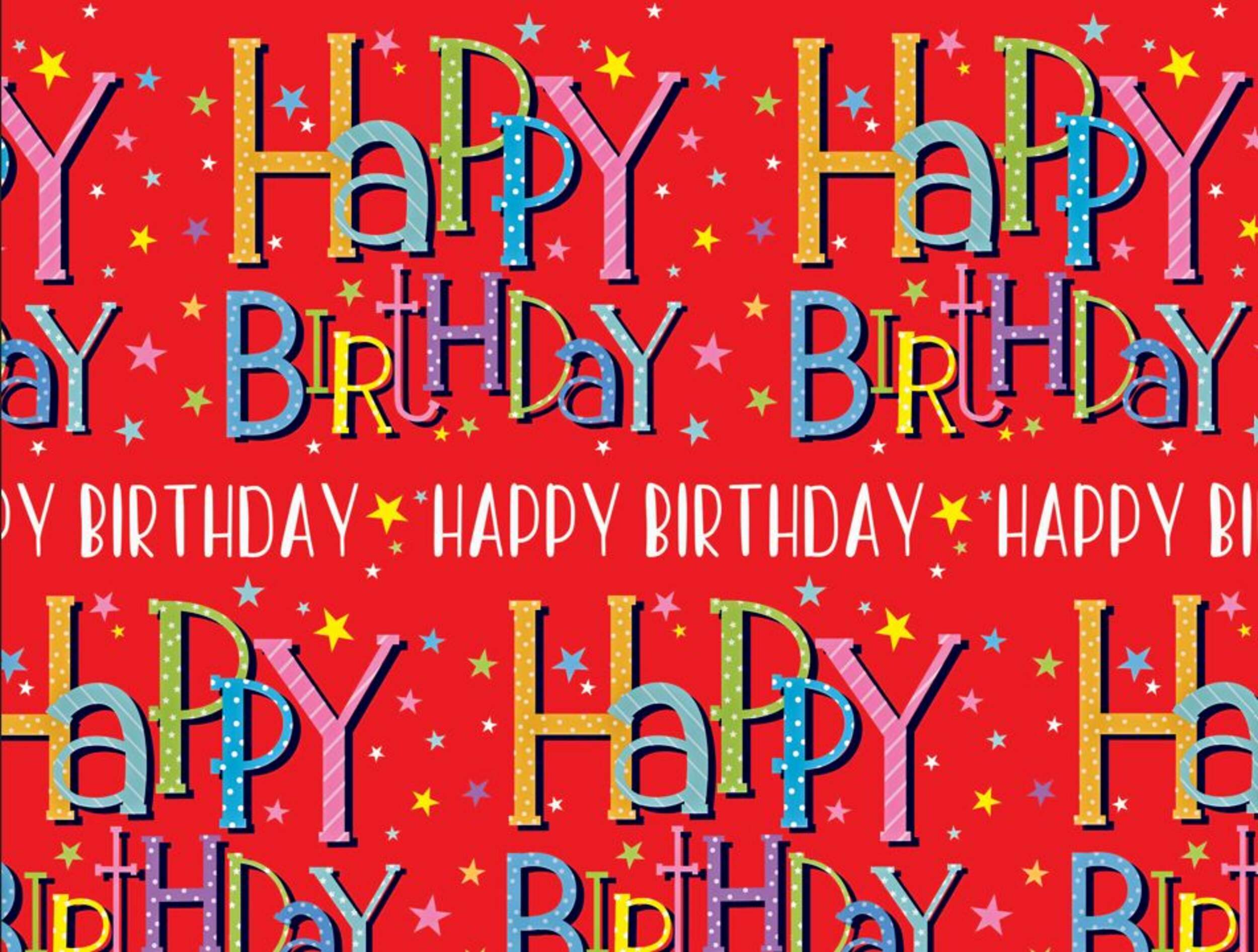 Red Happy Birthday Wrapping Paper Roll, 16-ft CloseUp