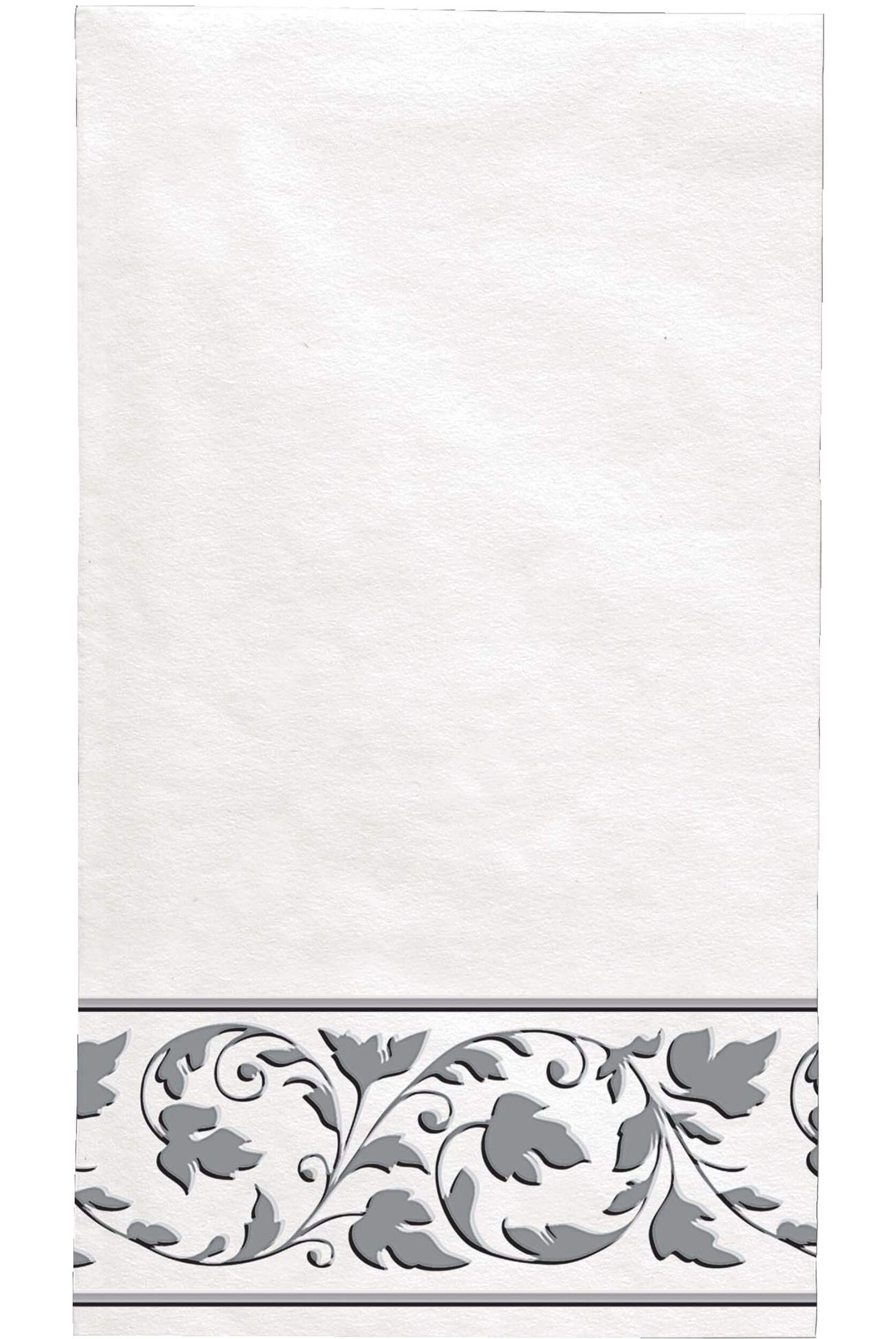 Serviettes en papier de première qualité à motif de volutes, blanc et argent, paq. 24 Overhead_Flat