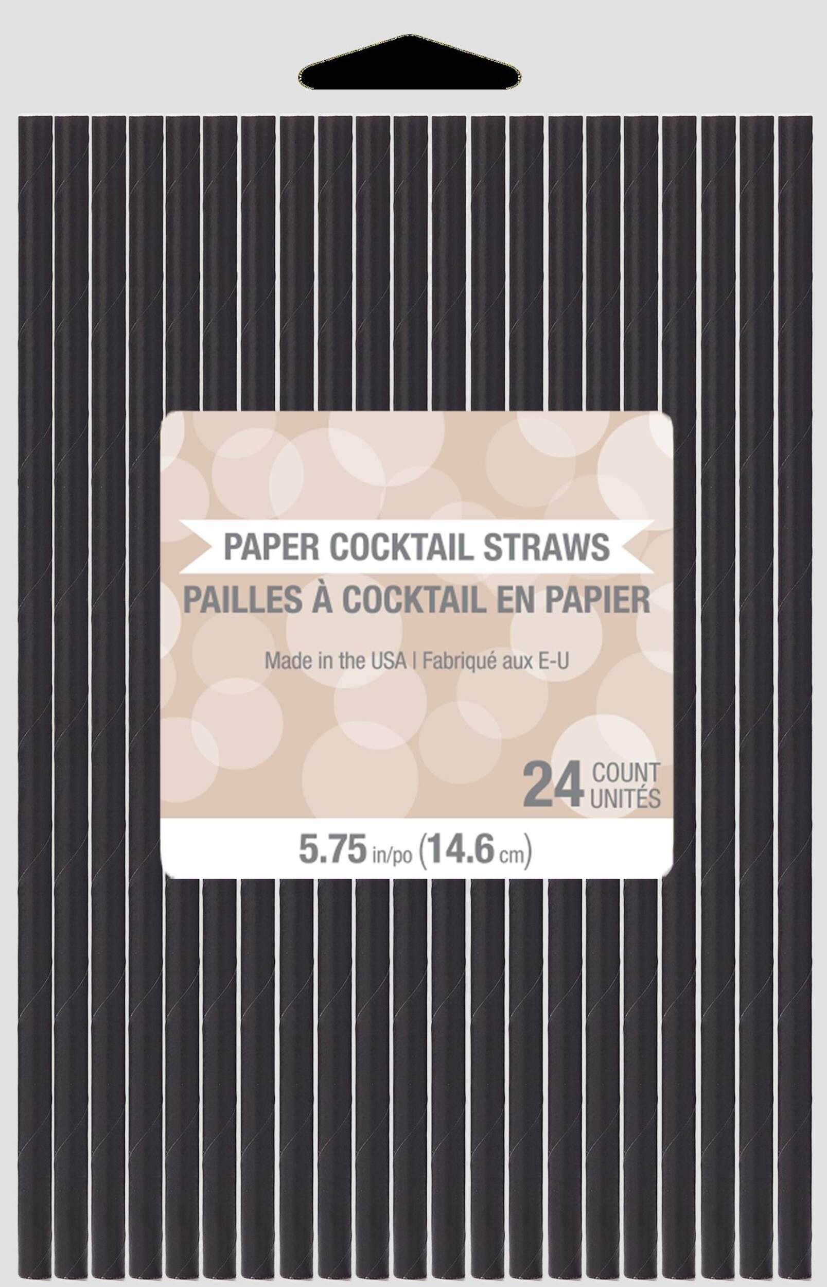 Disposable Paper Cocktail Straws, Black, 6-inch, 24-pk Front_Flat