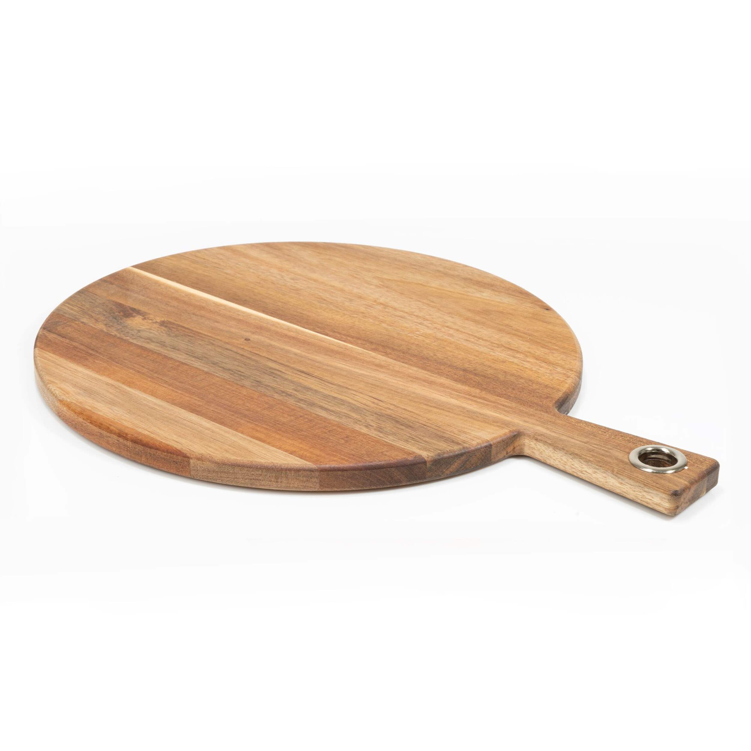 Round Wood Charcuterie Board with Handle Front_Three_Fourths_Angled_Left