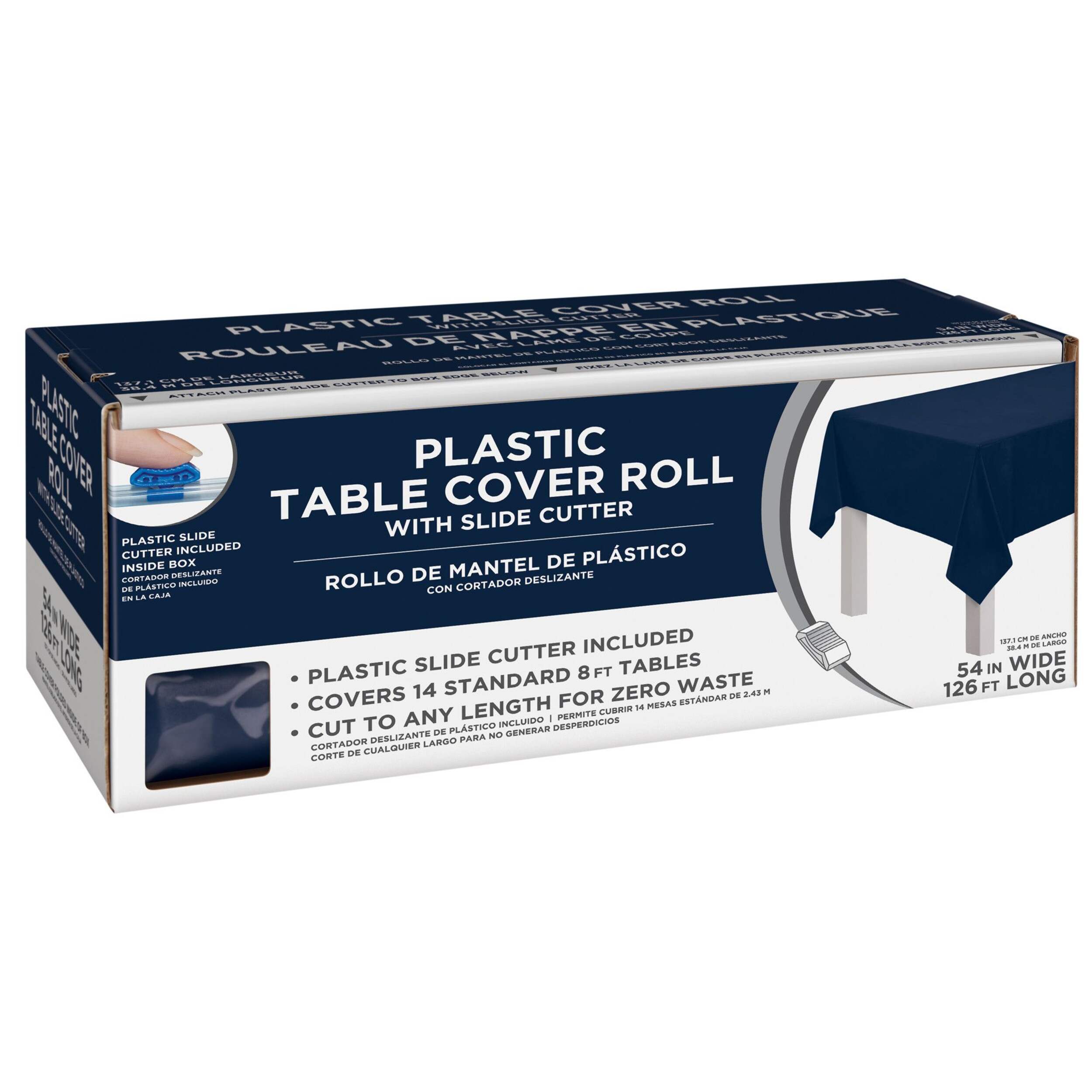 Rouleau de nappe en plastique, vrai bleu marine, 54 po x 126 pi Front_Three_Fourths_Angled_Right