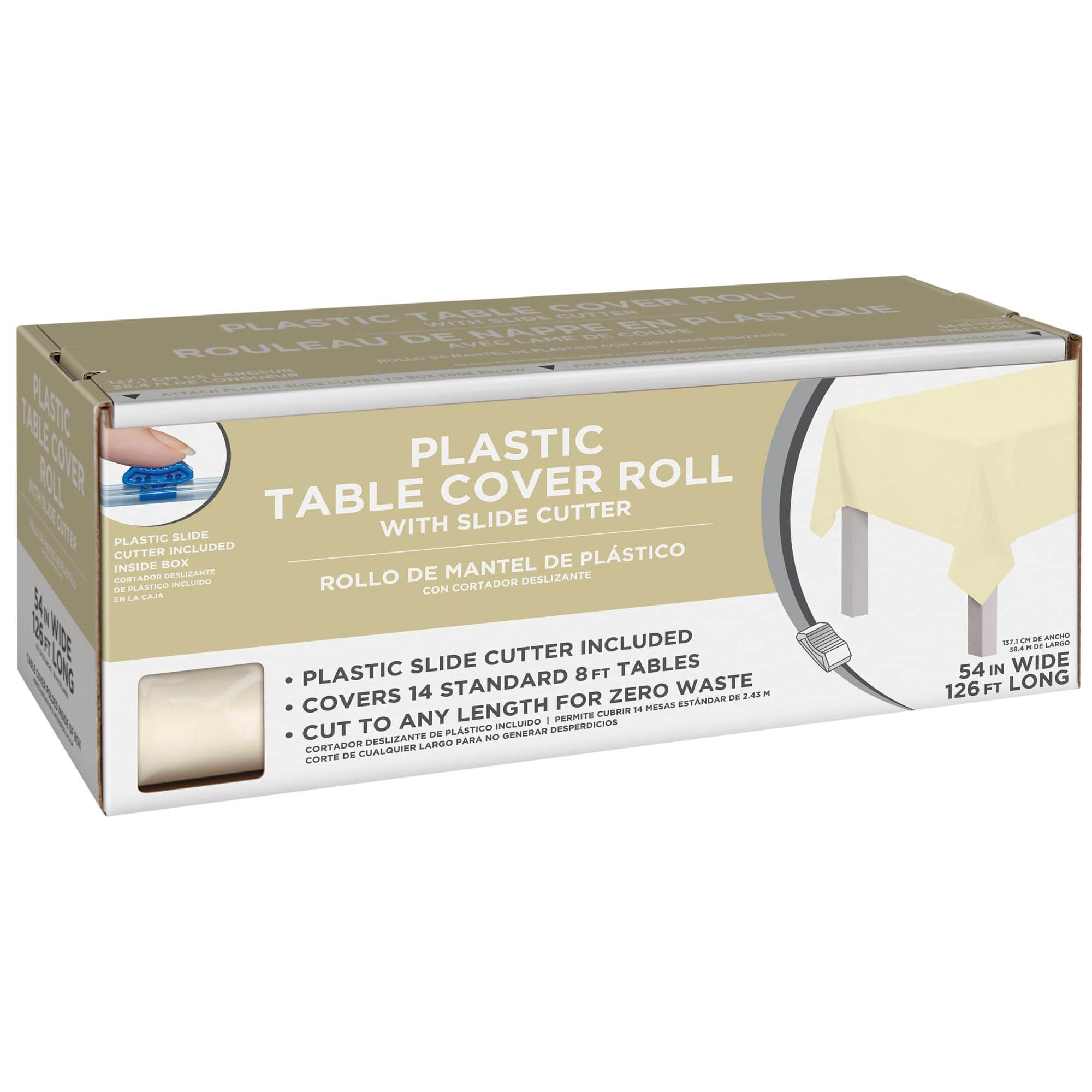 Rectangle Plastic Reusable Table Cover Roll with Slide Cutter, Vanilla ...