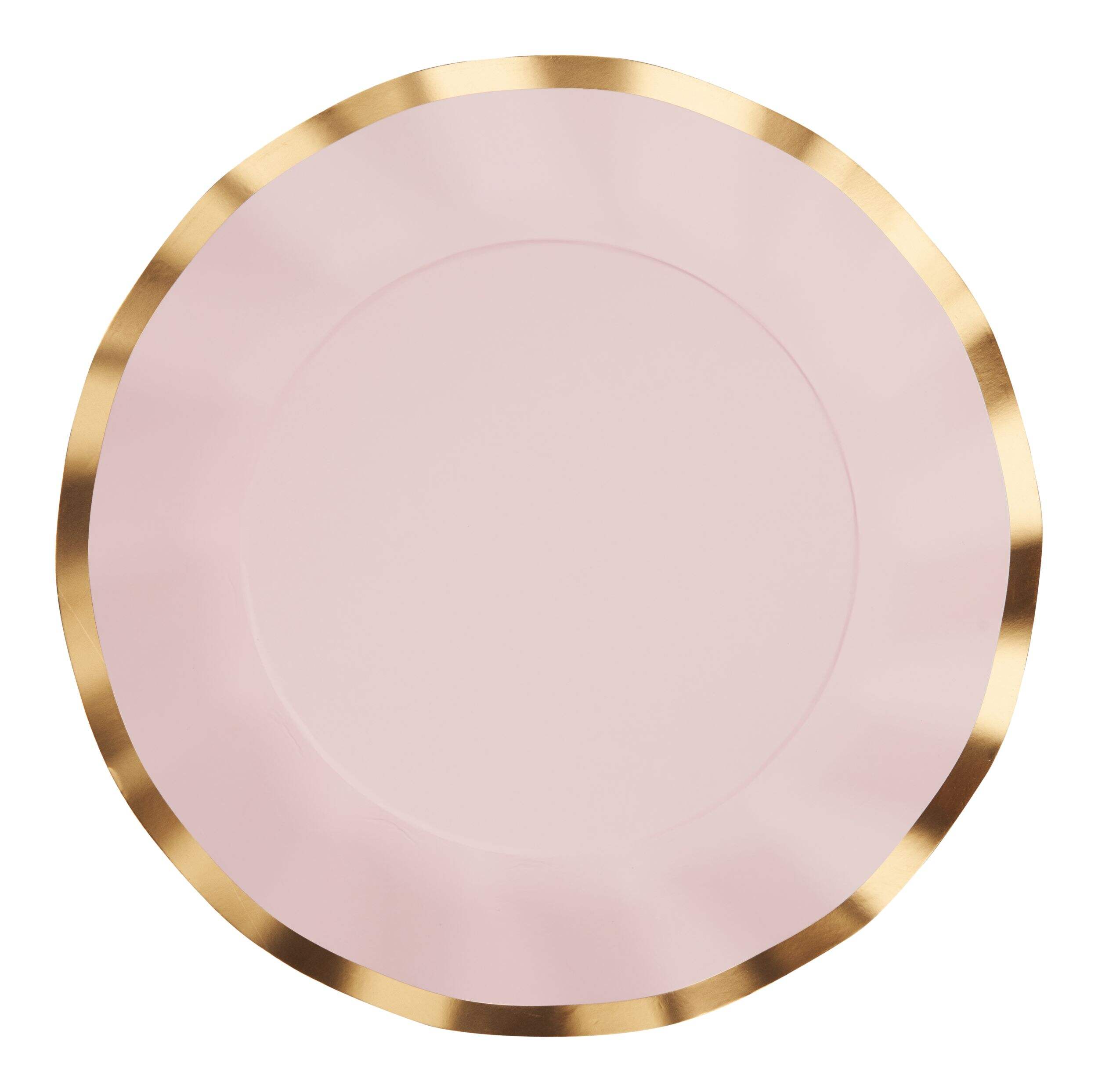 Sophistiplate Round Bordered Trimmed Paper Disposable Dinner Plates, Pink/Gold, 10-in, 8-pk, for Valentine's Day/Bridal Shower/Baby Shower Overhead_Flat