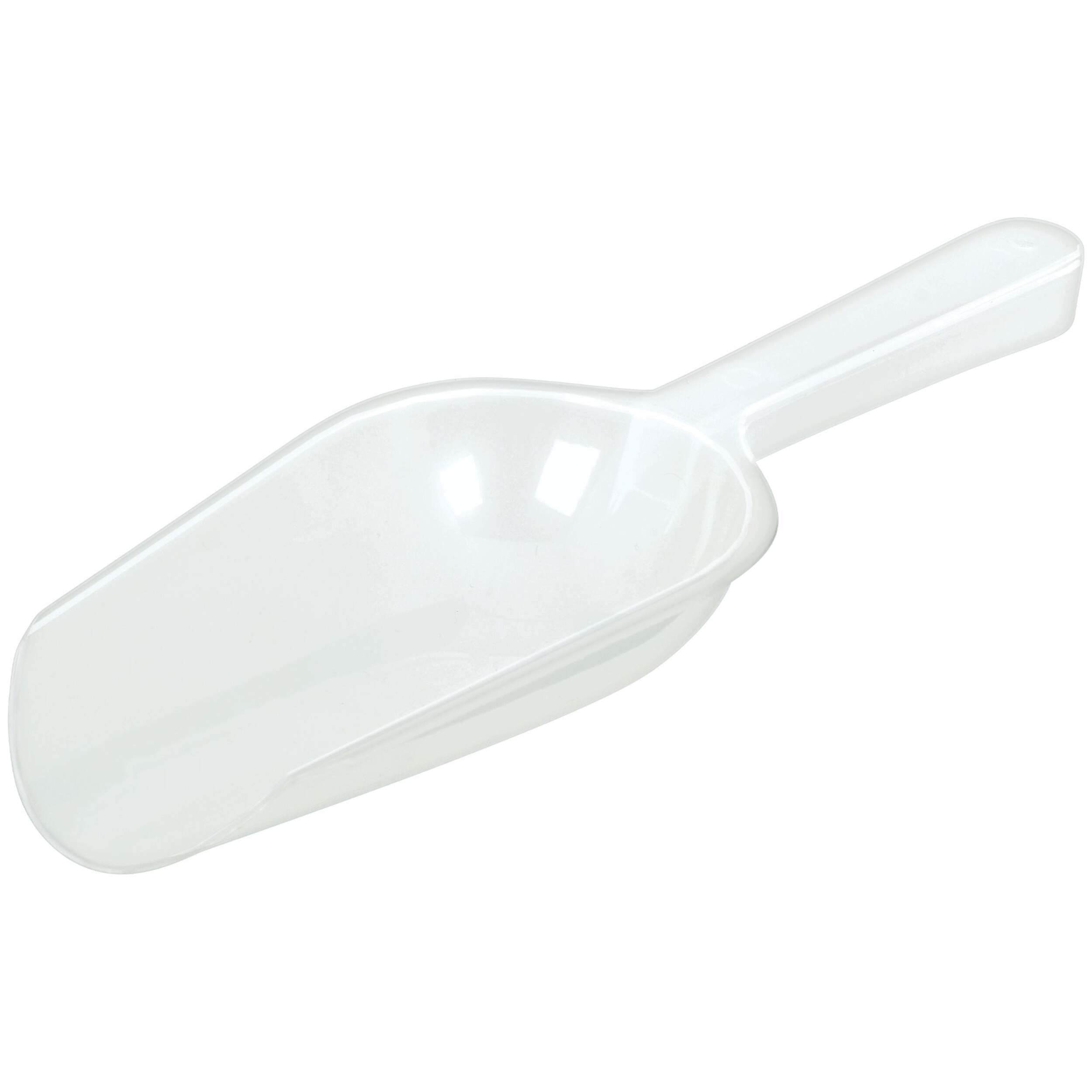 Plastic Scoop, Clear, 9-inch Front_Three_Fourths_Angled_Left